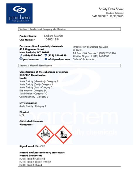 ghs sodium selenite msds | PDF | Materials | Safety