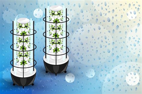 Premium Vector | Vertical Aeroponics Plant System on water drops background