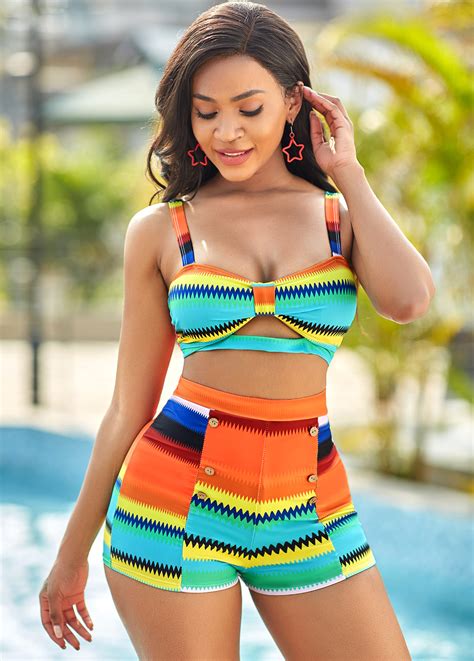 Colorful Striped Spaghetti Strap Bikini Set Rosewe Usd