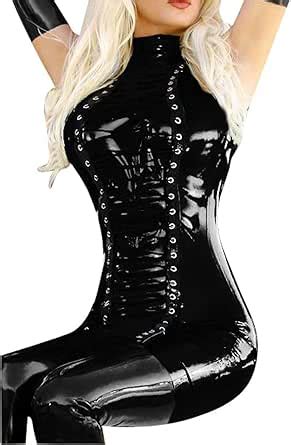 Women Sexy Pvc Latex Dress Faux Pu Leather Bandage Lingerie Rubber Clubwear Catsuit Costumes