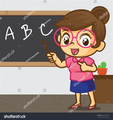 Teacher Teaching Teacher Cartoon Vector Cute เวกเตอร์สต็อก ปลอดค่า