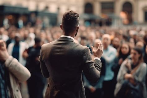 Premium Ai Image A Man Stands In Front Of A Crowd Of People The Word