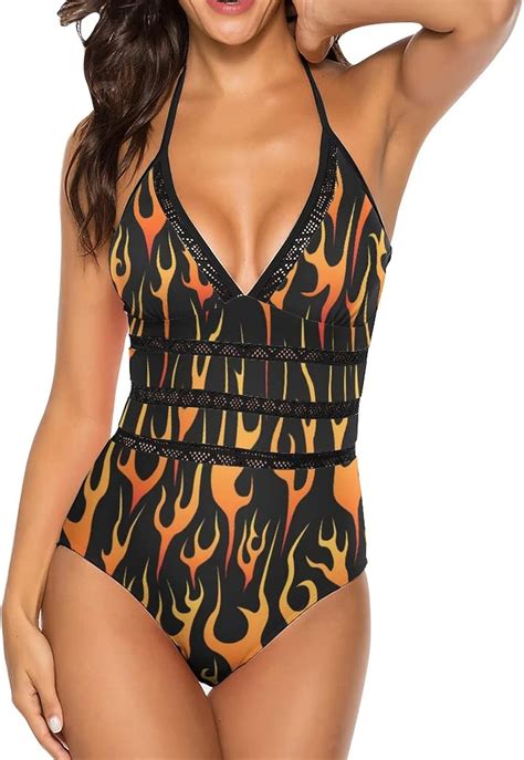 Amazon Bikini Flame Pattern Bathing Suit Women S Swimwear One Piece Swimsuit Tummy Control