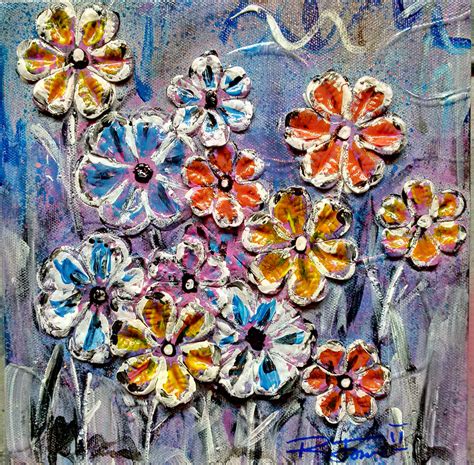 Mixed Media With Acrylic Paint On A Small Canvass Abstract Artists Flower Painting Painting