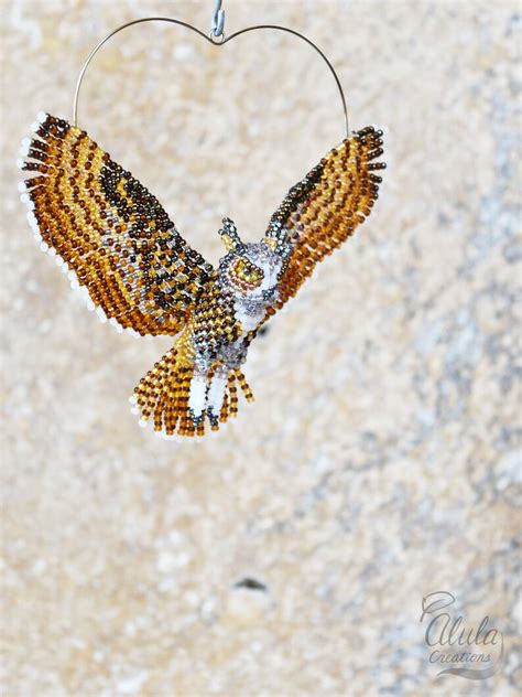 Great Horned Owl Ornament Beaded Owl Suncatcher Artwork Etsy