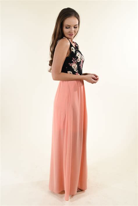 Peach Floral Maxi Dress The Pulse Boutique