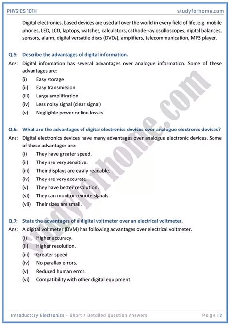 Introductory Electronics Short And Detailed Question Answers Physics 10th