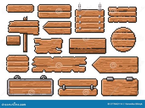 Pixel Art Wooden Signs Old Road Guidepost Pointer Bit Wood Style