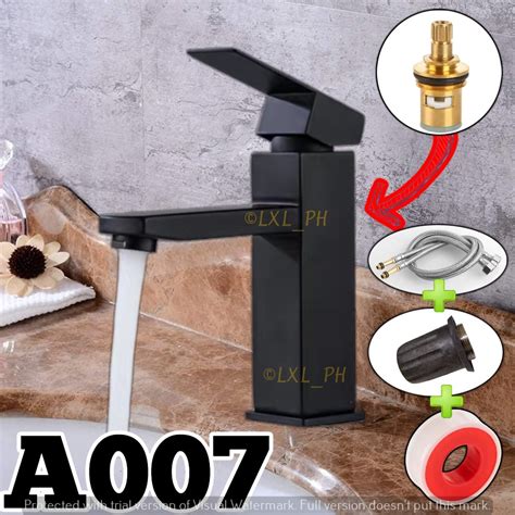 Stainless Steel SUS304 Matte Black Square Hot Cold Lavatory Faucet Single Handle Deck F A007