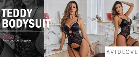 Amazon Avidlove Sexy Outfits Faux Leather Lingerie For Women Rave Outfit Lace Lingerie