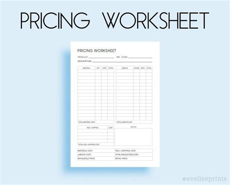 Pricing Worksheet Small Business Form Clean And Minimalist Etsy