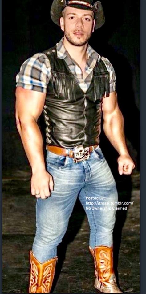 Huge Arms Leather Vest And Jeans In Boots A Great Look Boots Men