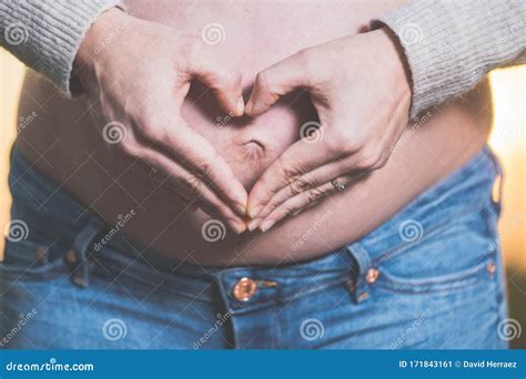 Pregnant Woman Hands Making Heart Shape On Belly Stock Image Image