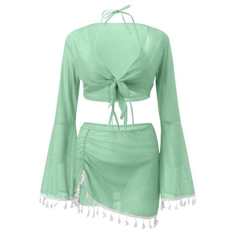 GWAABD Bathing Suits For Women Cover Ups Tassels Trim Swimwear Summer Four Piece Swimsuit Bikini