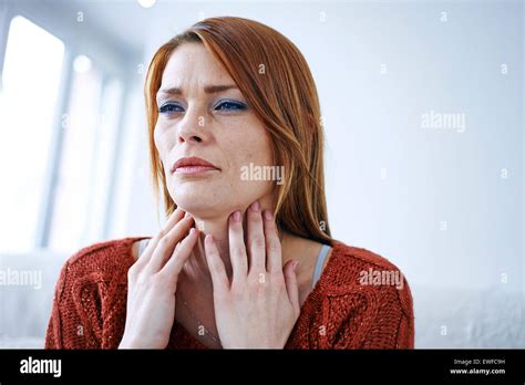 Woman With Sore Throat Stock Photo Alamy