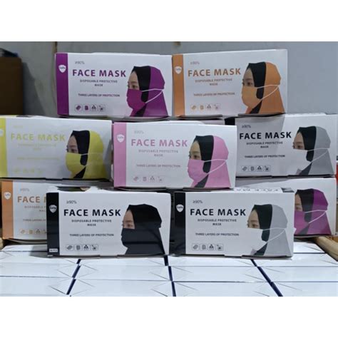 Jual Masker 3ply Headloop 3ply Masker Hijab Warna Isi 50pcs Disposable