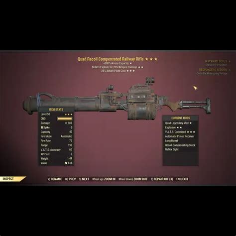 Quad Explosive Railway Rifle 25 Vats Fallout 76 Game Items Gameflip