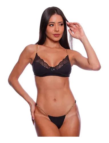 Lingerie Sensual Conjunto Corrente Detalhes Em Renda Sexy Parcelamento Sem Juros