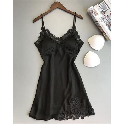 Nuisette Femme Sensuelle Robe De Nuit Satin Grande Taille Nuisette Lingerie Sexy Col V Profond