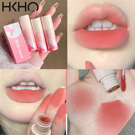 HKHO Pink Deer Rose Nude Color Lip Mud Matte Velvet Not Fade Lip Glaze Moisturizing Lipstick