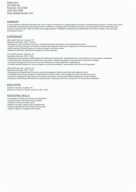 Healthcare Recruiter Resume Sample Template Free Download Ziprecruiter