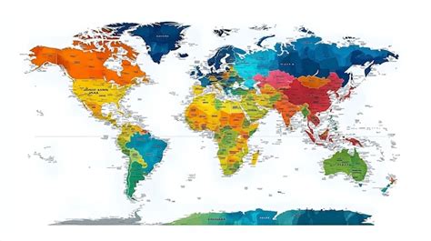 Colorful World Map With Country Names In White Against A White