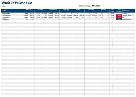 Work shift schedule