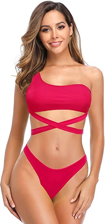 Women S One Shoulder Bikini Criss Cross Top Tie Two Piece WF Shopping