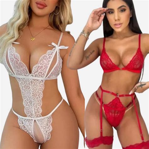 Kit Lingerie Sexy Fio Dental Body Apressadinha Sensual De Renda Conjunto Langerie Gladiadora