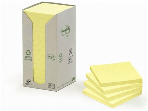 Bloco De Notas POST IT Aderentes Papel Reciclado Amarelo 100 Folhas