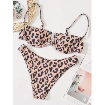 Emmiol Free Shipping 2025 Leopard V Wired Bikini Swimsuit Brown S In Bikini Sets Online Store