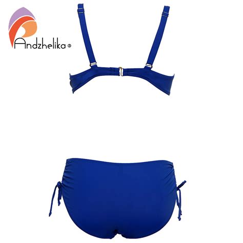 Andzhelika 2017 New Bikinis Women Solid Dot Patchwork Sexy Plus Size Swimwear Soft Cups Bikini