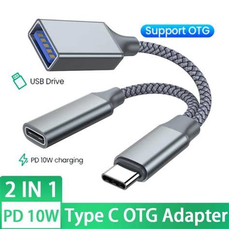 Usb C Otg Cable Phone Adapter 2 In 1 Type C To Usb A Adapter With Pd Charging Port For Phone