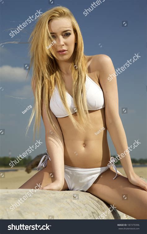 Beautiful Blonde Woman White Bikini Posing Stock Photo 187379396 Shutterstock