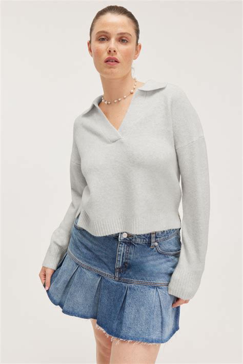 Soft Knit Polo Sweater Light Grey Melange Monki