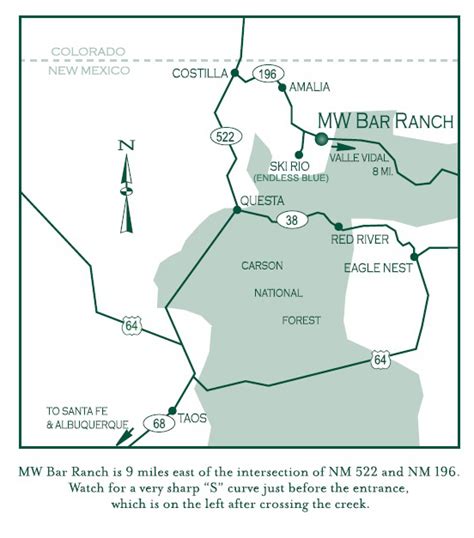 Directions Map MW Bar Ranch Mountain Lodge B&B vacation destination