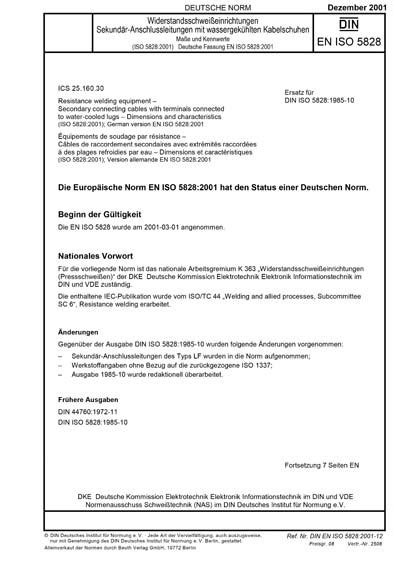 DIN EN ISO 5828:2001 DE - Widerstandsschweißeinrichtungen - Sekundär ...