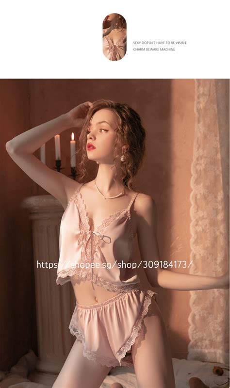 Sg Stock Fumiko Satin Pajamas Women Sleepwear Sexy Lingerie Set Silk Night Wear Shopee