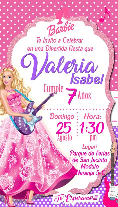 Tarjeta de invitación Barbie Rock Star para cumpleaños digital o