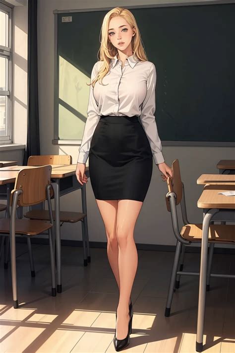 1 Female Long Blonde Hair Large Breast Wearing Long Sleeve White Shirt SeaArt AI