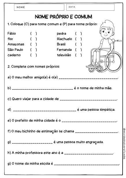 Nomes próprios e comuns | Atividades alfabetização e letramento ...