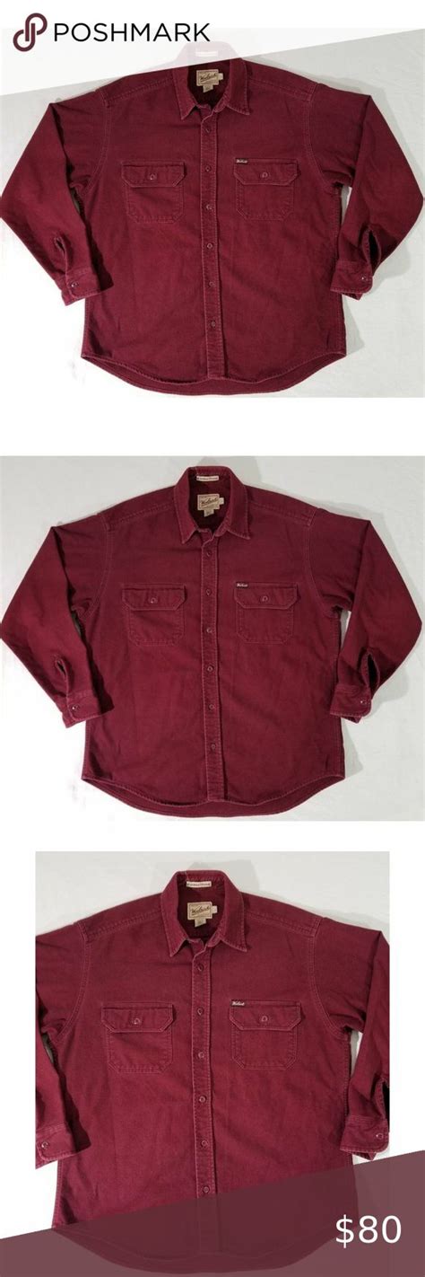 Woolrich Expedition Chamois Heavy Flannel Burgundy Red Ls Button Shirt