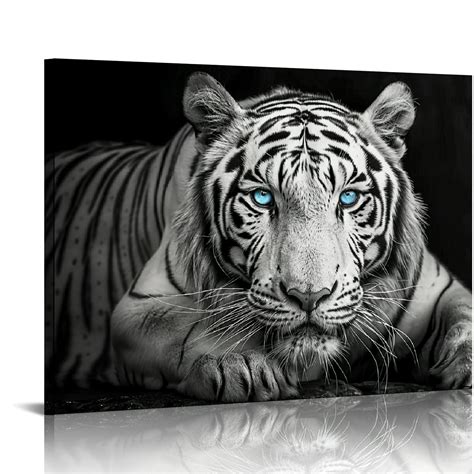 Comio Black And White Tiger Wall Art Wild Animals Canvas Print Poster