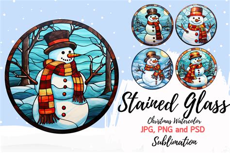 Christmas Stained Glass Clipart Snowman Graphic By Slinlashop