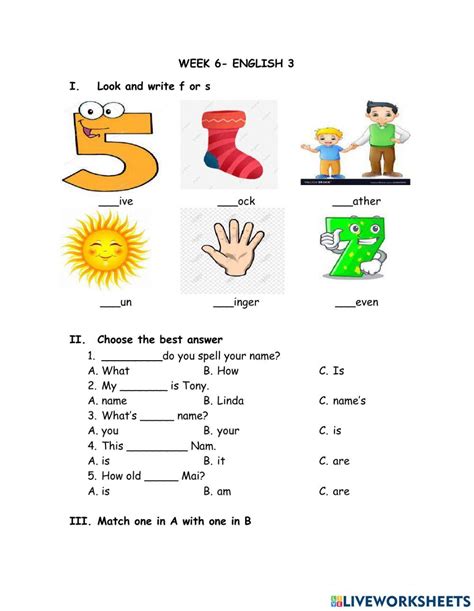 Week 6 English 3 Worksheet Live Worksheets