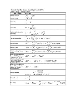 Gen Chem Formula Sheet Fill Online Printable Fillable Blank