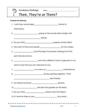 Printable There Their They Re Worksheets