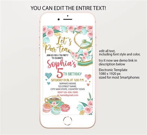 Tea Party Invitation Par Tea Evite Birthday Iphone Invitation