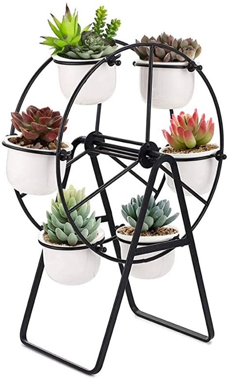 JuxYes Ferris Wheel Planter Succulent Stand With 6 Flower Pots