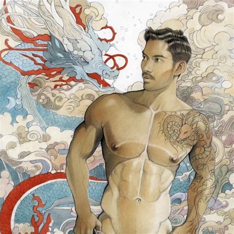 YEAR Of The DRAGON Male Nude Graphic Fanart Gay Men Adult Mature Portrait Figure